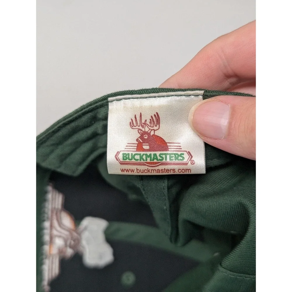 Buckmasters Cap Mens Green Camo Bill Embroidered Deer Hunting Hat Camouflage VTG